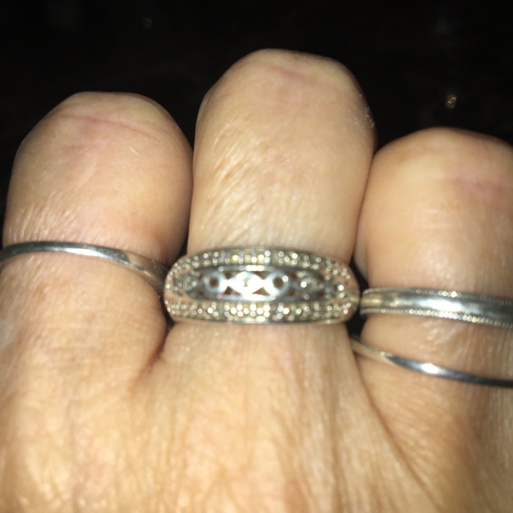 Solid Sterling Diamond Ring With Diamond Chips - image 1